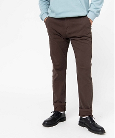 GEMO Pantalon chino en coton stretch coupe Slim homme marron fonce