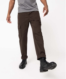 GEMO Pantalon homme coupe cargo en coton stretch marron fonce