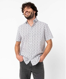 GEMO Chemise homme manches courtes coupe droite à motif fleuri blancimprime