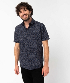 GEMO Chemise homme manches courtes coupe droite à motif fleuri Bleu