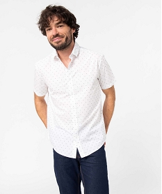 GEMO Chemise homme manches courtes coupe droite à motif fleuri Blanc