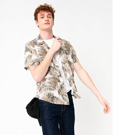 GEMO Chemise homme à manches courtes tropical en viscose fluide imprimée imprime feuillage