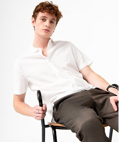 GEMO Chemise homme à manches courtes en lin mélangé Blanc