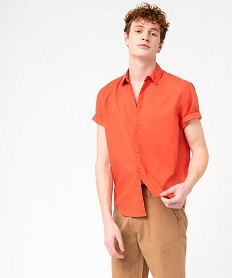 GEMO Chemise homme à manches courtes en lin mélangé Orange
