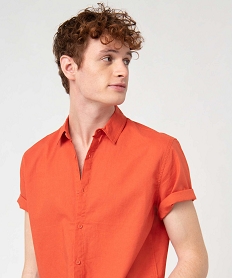 chemise homme a manches courtes en lin melange orangeI604201_2