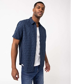 GEMO Chemise homme à manches courtes en lin mélangé motif feuillage Imprimé