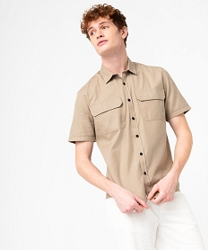 GEMO Chemise homme à manches courtes en twill de coton Beige