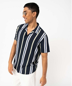 GEMO Chemise homme rayée à manches courtes en viscose légère Multicolore