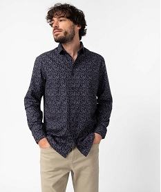 GEMO Chemise homme coupe droite à motif fleuri vert chine