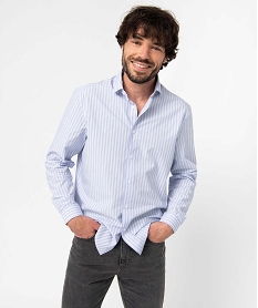 GEMO Chemise homme rayée à manches longues Bleu