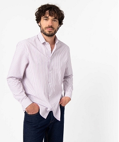 GEMO Chemise homme rayée à manches longues Rose