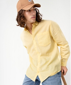 GEMO Chemise homme à manches longues en lin mélangé jaune standard