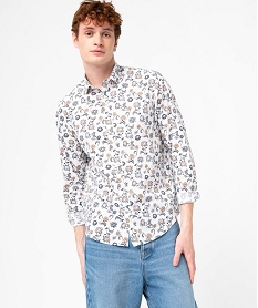 GEMO Chemise homme à manches longues coupe droite et motif fleuri Imprimé