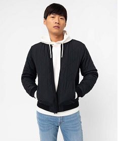 GEMO Blouson homme en matière matelassée et finitions en bord-côte noir standard