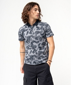 GEMO Polo homme à manches courtes et imprimé feuillages Bleu
