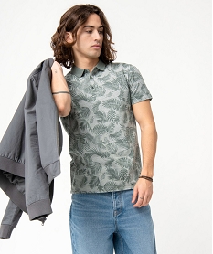 GEMO Polo homme à manches courtes et imprimé feuillages vert standard