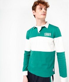 polo homme a manches longues bicolore - camps united vert polosI613001_1