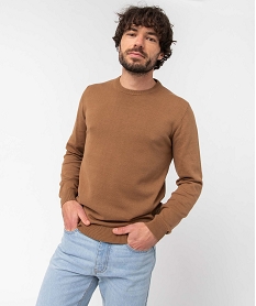 GEMO Pull homme à col rond en coton Beige