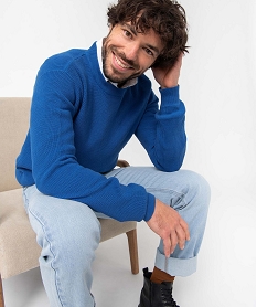 GEMO Pull homme en maille unie bleu standard