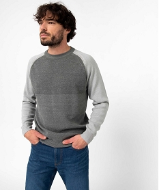 GEMO Pull homme bicolore à maille fantaisie Gris