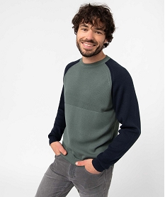pull homme bicolore a maille fantaisie vertI614501_1