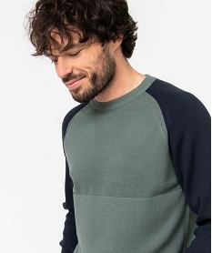 pull homme bicolore a maille fantaisie vertI614501_2