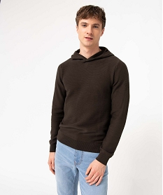 pull homme en maille cotelee a capuche brunI614601_1