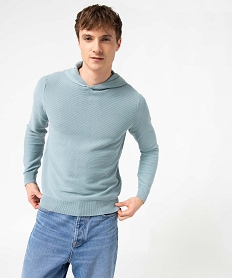 pull homme en maille cotelee a capuche bleuI614701_1