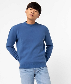GEMO Pull homme à col rond en maille unie bleu standard