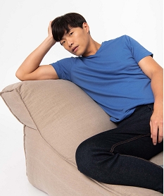 GEMO Tee-shirt à manches courtes et col V homme bleu chine
