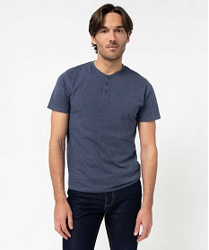 GEMO Tee-shirt à manches courtes et col tunisien homme bleu chine
