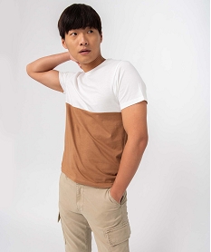 GEMO Tee-shirt homme bicolore à manches courtes marron standard