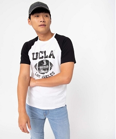 GEMO Tee-shirt homme à manches courtes contrastantes - Ucla Blanc