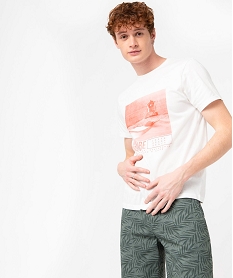 GEMO Tee-shirt homme à manches courtes motif plage californienne blanc chine