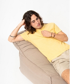 GEMO Tee-shirt homme col tunisien en maille texturée jaune standard