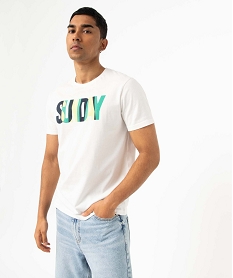 GEMO Tee-shirt homme imprimé à manches courtes blanc standard