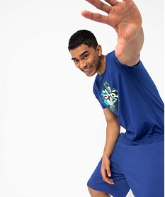 GEMO Tee-shirt homme à manches courtes à motif Bleu