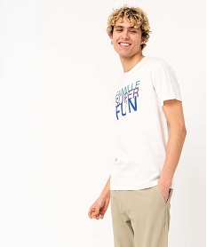 GEMO Tee-shirt homme imprimé à manches courtes blanc standard