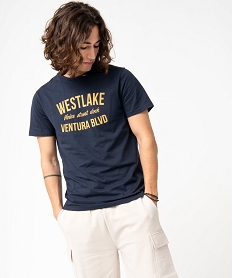 GEMO Tee-shirt homme manches courtes avec inscription Bleu