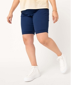 GEMO Bermuda femme grande taille à revers en coton stretch Bleu