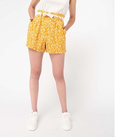 GEMO Short femme imprimé contenant du lin Jaune