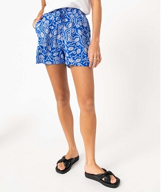 short imprime en maille fluide avec taille elastiquee femme bleu shortsI625501_1