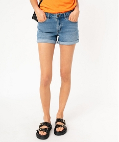 GEMO Short en jean avec revers cousus femme Bleu
