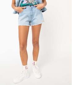 GEMO Short femme en jean délavé taille haute - Camps United Gris