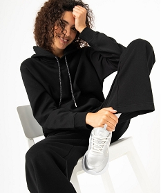 GEMO Sweat oversize à capuche intérieur molletonné femme noir vif