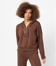 GEMO Sweat femme court avec capuche Brun