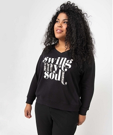 sweat femme grande taille col v et imprime noir sweatsI627501_1