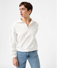 GEMO Sweat femme à col camionneur zippé blanc chine