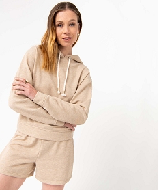 GEMO Sweat femme à capuche en molleton pailleté Beige