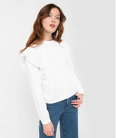 sweat femme avec volant en dentelle anglaise blancI629401_1